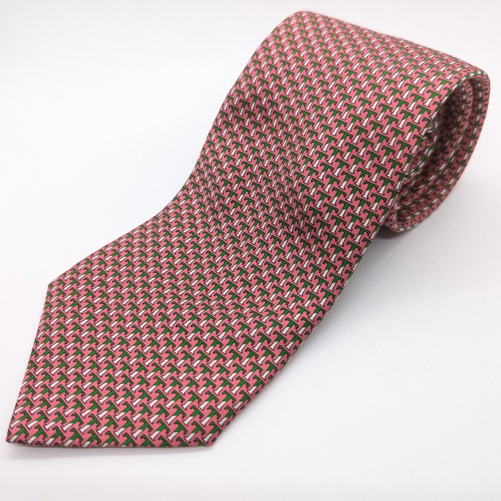 Vineyard Vines Tuck School of Business at Dartmouth Silk Tie Pink Green T Logo